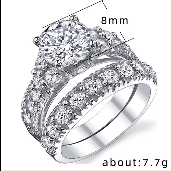 New 2 ps Set 925 Silver Diamond Bridal Ring - Picture 3 of 4